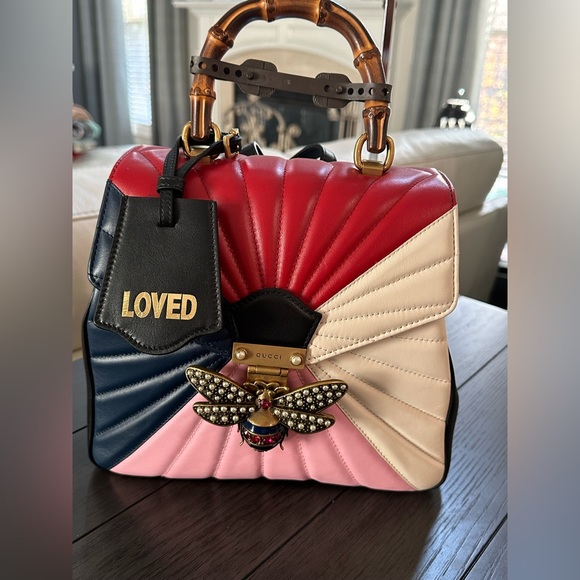 Authentic GUCCI - Queen Margaret Bee Bamboo Top Handle Quilted Leather Backpack - Picture 7 of 12